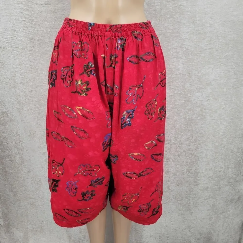 Young Fashion Vintage Red Patterned Culottes and Sleeveless Top Matching Set
